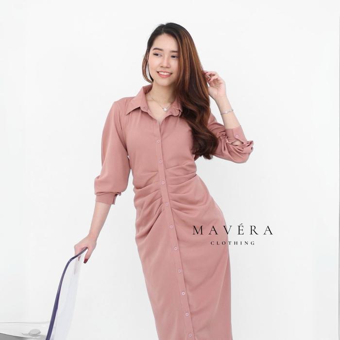 Mavera - Jasmine Pleated Dress Cotton Silk Bodycon Midi Dress Mewah Elegan Lembut Nyaman Simple /