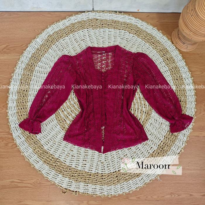(Hanya Kebaya) Baju Kebaya Brokat Malika Bet Pecah Lengan Kerut Bali Wisuda Modern Atasan Wanita