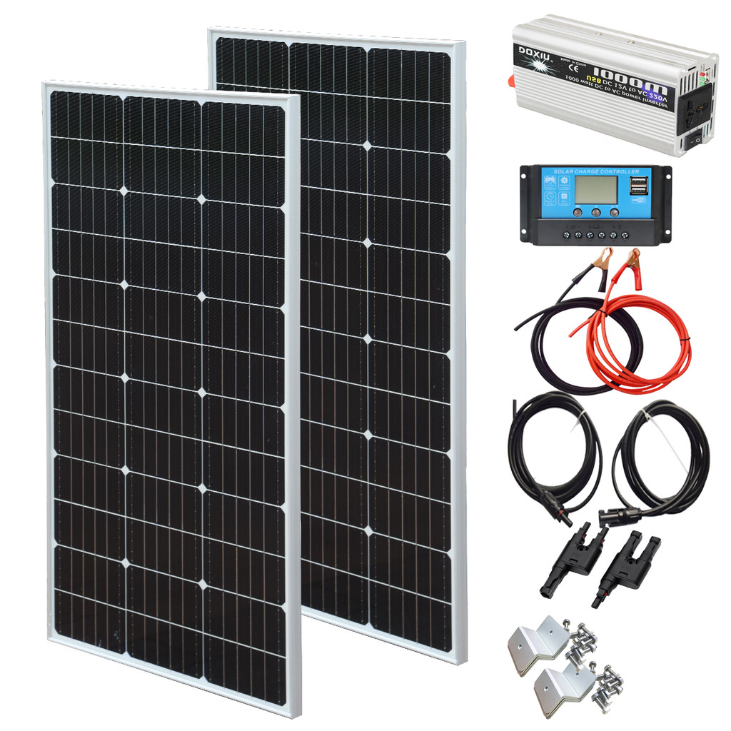 220V OR 110V 200W 12V Solar Panel System ,Off-grid solar panels system: 2 X 100W Solar panel + 1000W