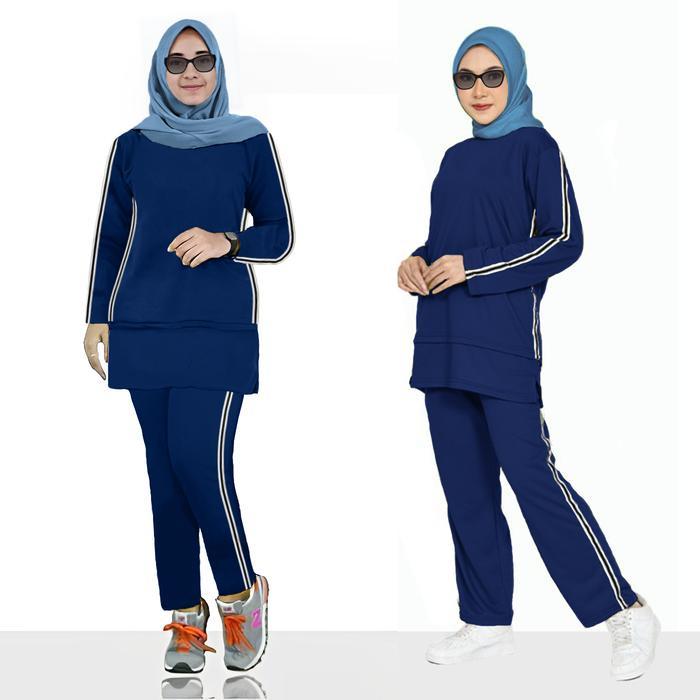Premium New Lina Set List Setelan Kaos Training Olahraga Wanita Muslimah Bahan Babyterry Lengan