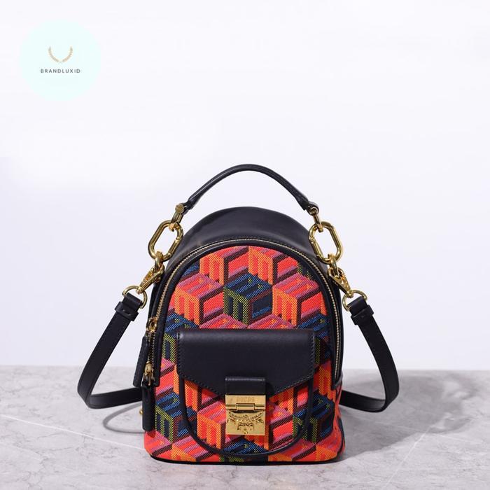 MCM X-Mini Tracy Bebeboo Backpack in Black Multicolor with Cubic Monogram