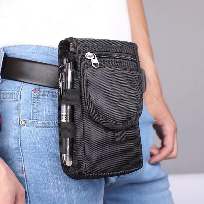 Sarung Dompet Tas Tempat HP Pinggang Nylon Army Sport Carabiner 7 inch Vertikal (17 x 10 Cm)