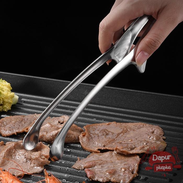 Jepitan Daging BBQ Curve Stainless Steel Capitan Daging Pipih Bulat Pencapit Korean Barbeque Korea
