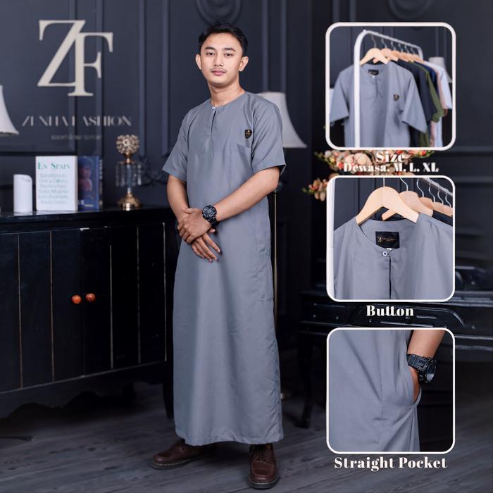 JUBAH GAMIS PRIA MUSLIM DEWASA LENGAN PENDEK KERAH OBLONG JUBAH ARAB LEMBUT ELEGAN POLIMIX IMPORT
