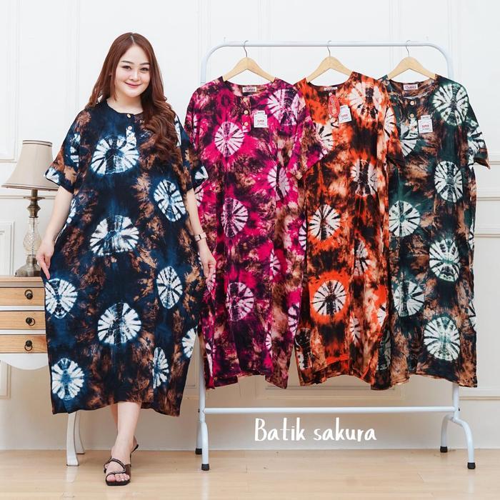 Daster Jumbo LD 140 Florencia Motif Jumputan Batik Sakura Pekalongan Dress Piyama Kimono Rayon