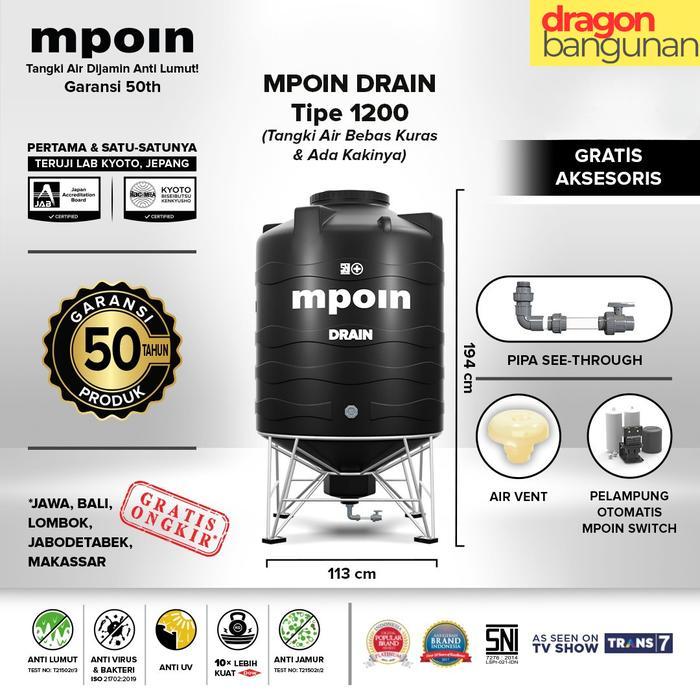 TOREN / TANDON / TANGKI AIR MPOIN DRAIN 1200 GARANSI 25 TAHUN
