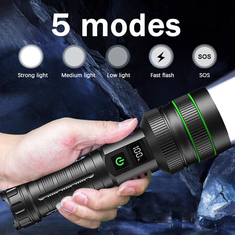 20000000LM Most Powerful LED Flashlight Rechargeable Type-c Flashlight Long Range 2000M Tactical