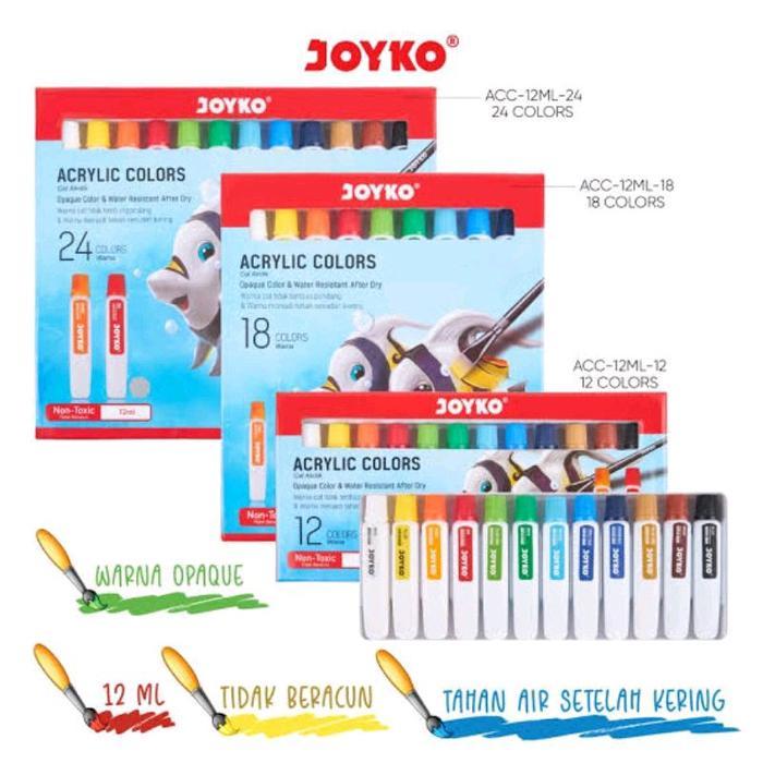 JOYKO ACRYLIC COLOR SET 12 18 24 WARNA CAT AKRILIK