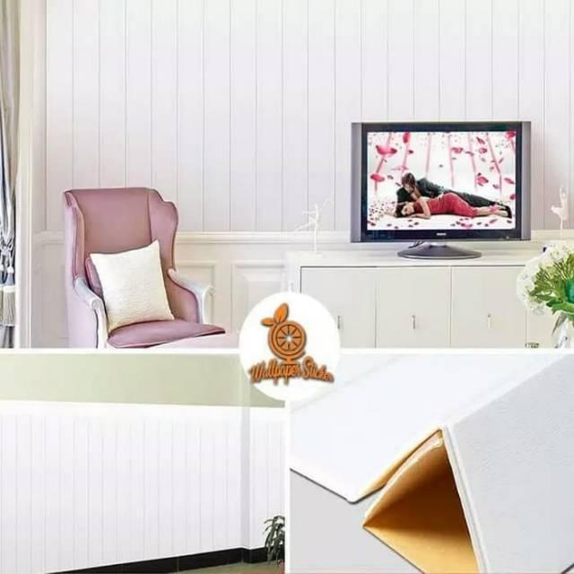 "New" wallpaper dinding sticker foam 3D motif kayu