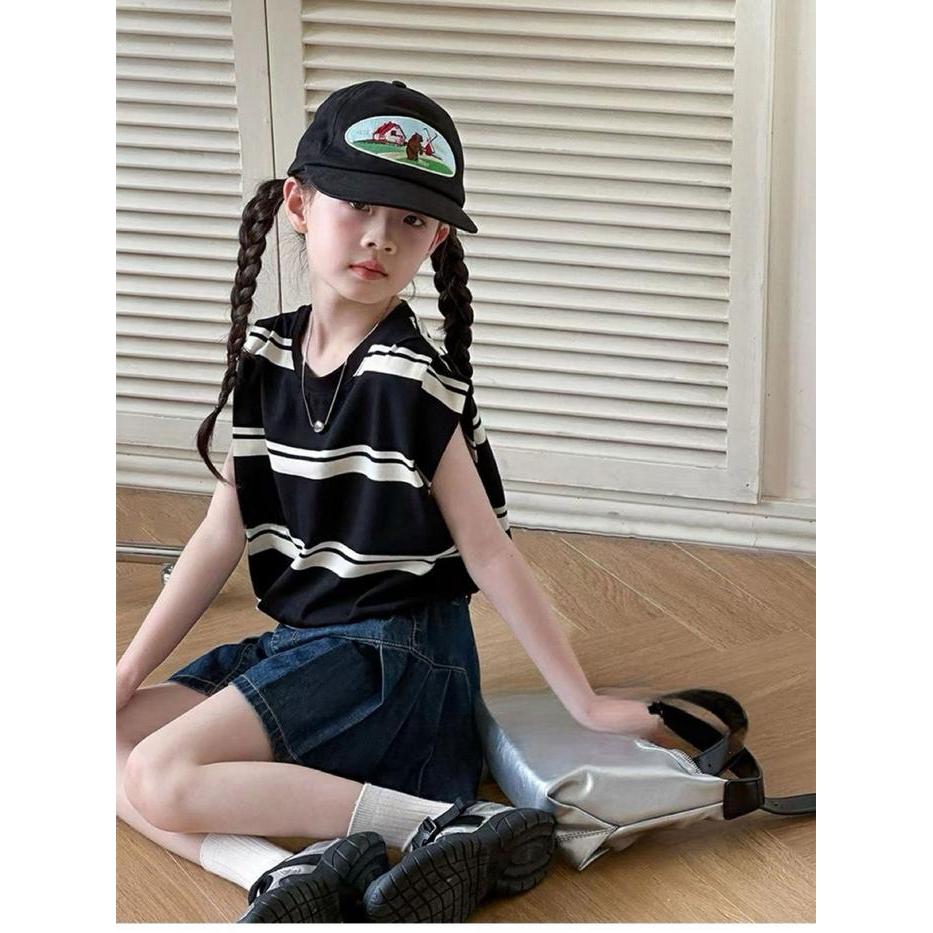 [KIDSFASHIONKOLESI] 3025 Setelan Blakely Blaster With Denim Pleat Skirt Sleeveless Anak Perempuan