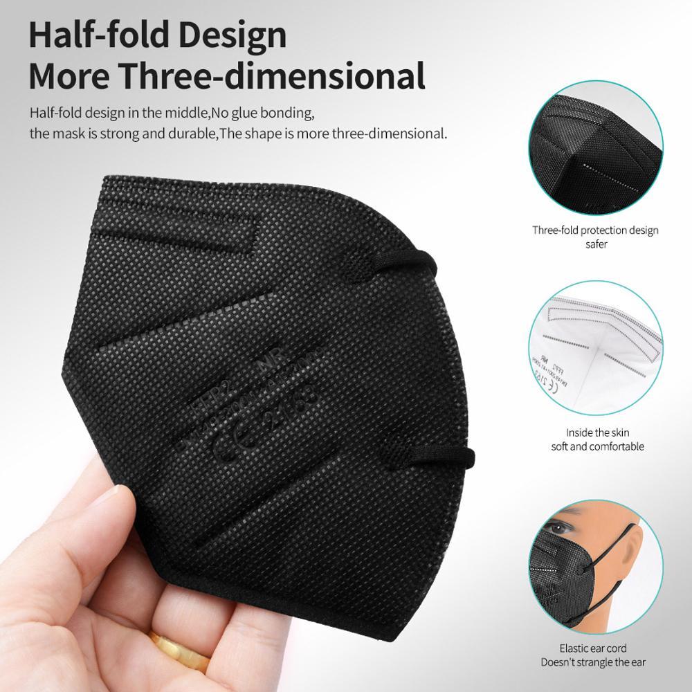 10-200PCS mascarillas fpp2 Black KN95 CE Certified FFP2 face mask mascarilla kn95 5Layers Non-wove