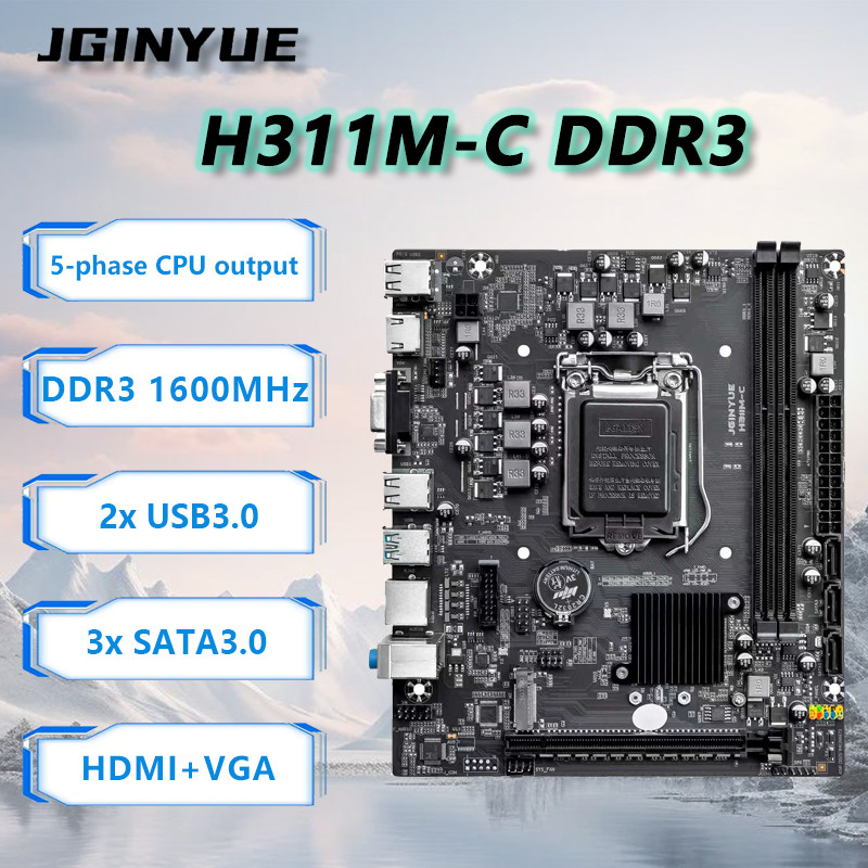 JGINYUE H110 Motherboard M-ATX supports Intel 6/7/8/9th DDR3 MAX 32GB RAM Desktop PC H311M-C D3