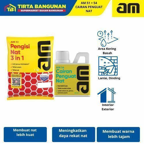 AM 51 + AM 54 Pengisi Nat Anti Jamur & Cairan Penguat Nat Keramik Granite Semen Tahan Asam & Air
