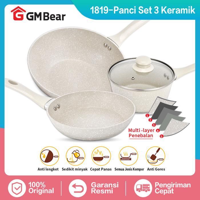 Gm Bear Panci Set Keramik 1819 - Luversa Panci Ceramic Set 3Pcs