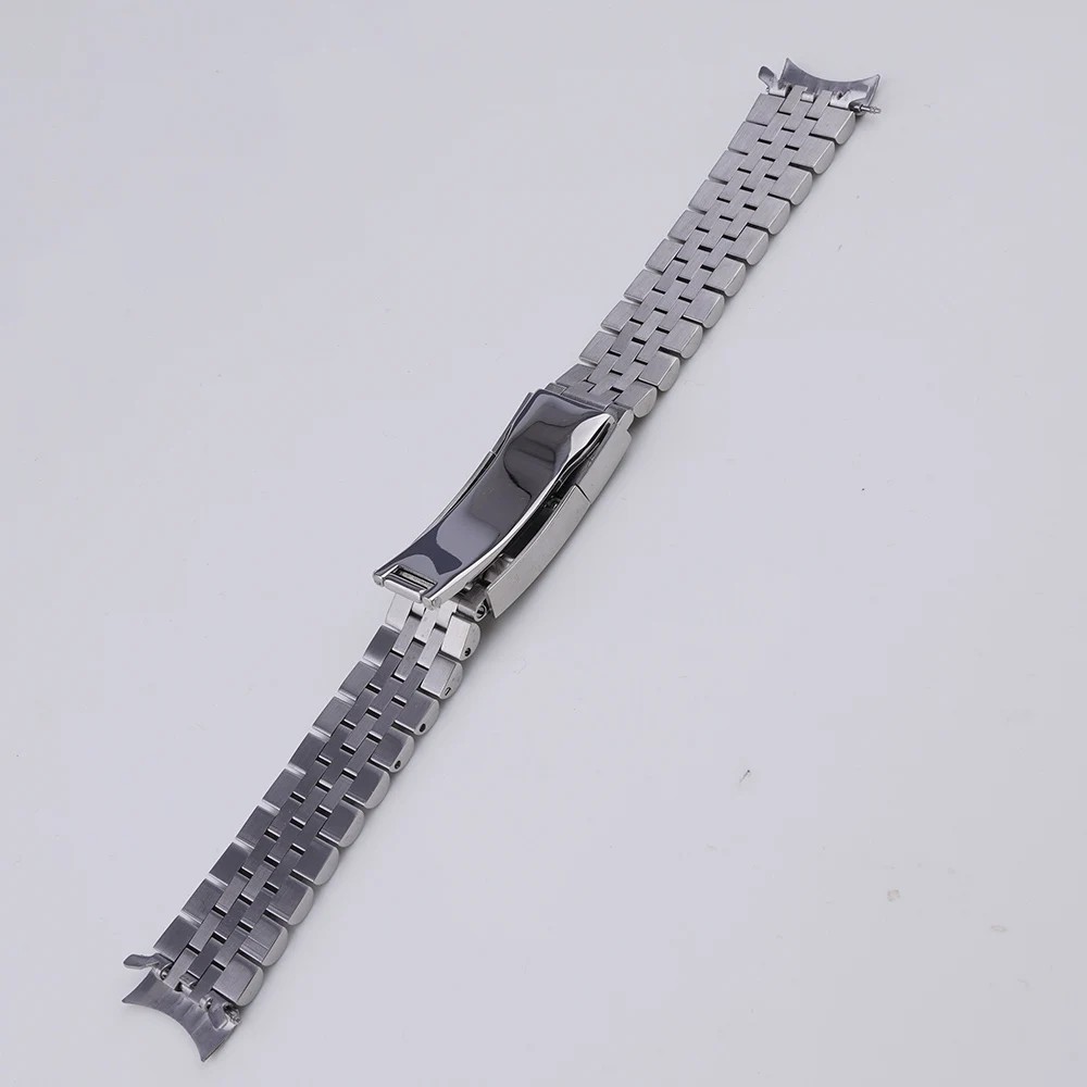 Rolamy 18mm Watch Band For Seiko 5 SNKL41 SNKL43 SNKL45 SNKL47 Silver Gold Hollow CurvedEnd Solid