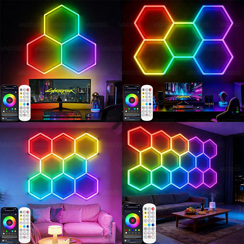 RGB honeycomb hexagonal LED light 220V mobile Bluetooth/remote control suitable for garages, living