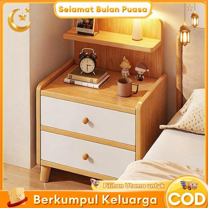 Alove-Meja Nakas Kayu 2 Laci Bedside Table Meja Sudut Kamar Tidur Lemari Penyimpanan Furniture Cod
