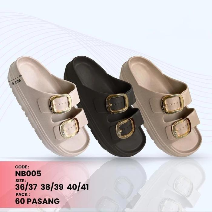 Rumahkaki - Sandal Wedges Wanita Ban Dua Gesper Model Korea Terbaru New Barlun NB005