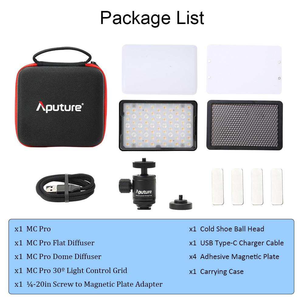 Aputure MC Pro RGBWW LED Video Light 2000K-10000K IP65 Magnetic Diffuser Photography Lighting for