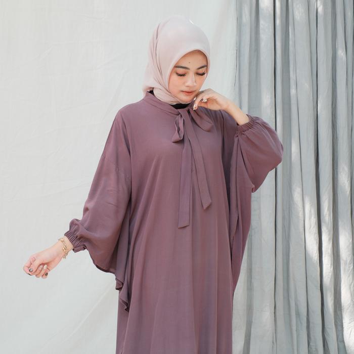 Rifina Store Dress Zalea Simple Elegan Polos Rayon Premium Dress Muslim Batwing Wanita Gamis Batik