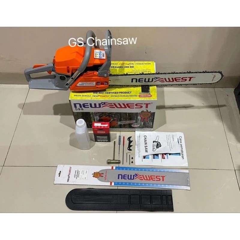 PROMO Mesin Chainsaw New West 598 ORIGINAL Bar 22 inch Dan Rantai Oregon