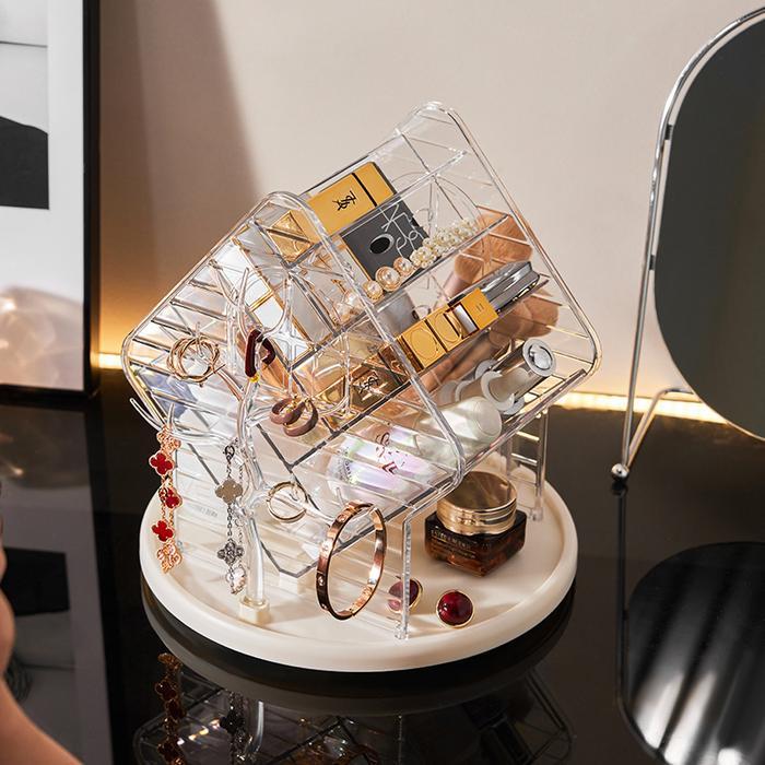 99KHOME Tempat Make Up Putar Akrilik Multifungsi Rak Aksesoris Anting Cincin Transparan Serbaguna