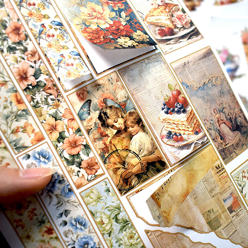 Girls Flower Sticker Book Pre-Cut Vintage Stickers Scrapbooking Large Size PET Washi Paper Stickers