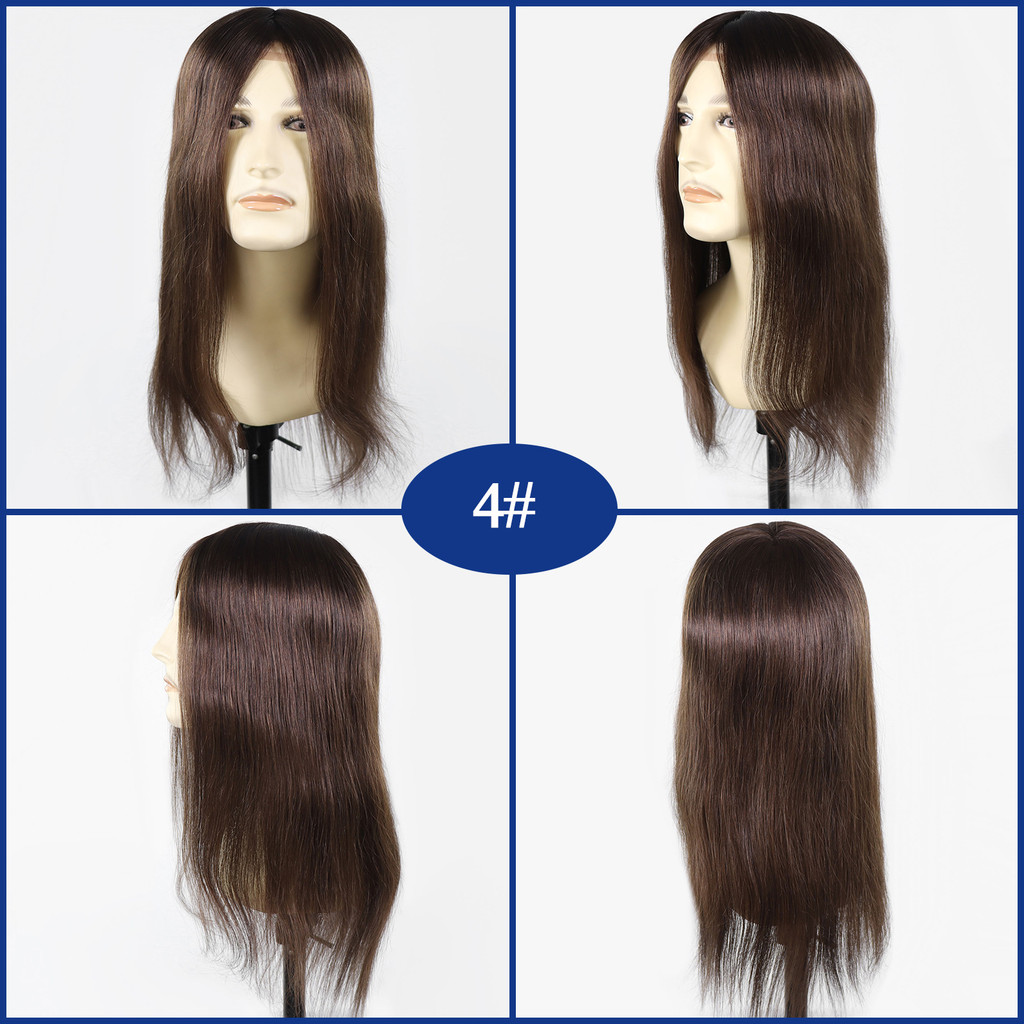 Chocolate Brown Human Hair Man Toupee Lace Pu Toupee For Men 18" Long Straight Human Hair Men Wigs