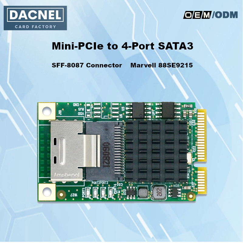 Mini PCIe to 4-Port SATA3 Expansion Card Marvell 88SE9215 6Gb/s UEFI or BIOS