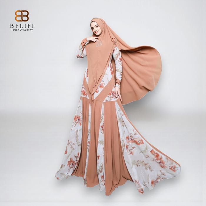 Clearance Sale - Shafa Luxury Dress Gamis Syari Elegan Premium Set Khimar Motif Floral Kombinasi