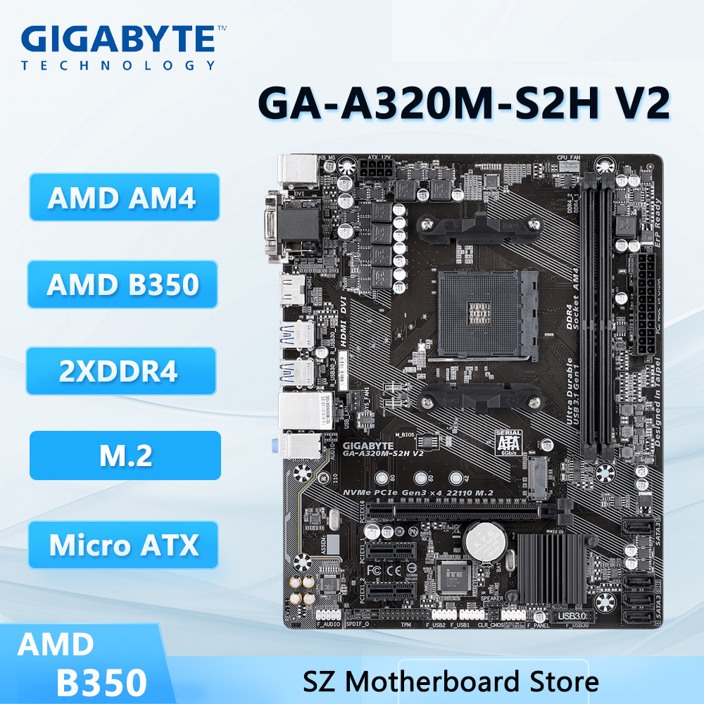 GIGABYTE GA-A320M-S2H V2 Motherboard AMD B350 DDR4 AMD AM4 M.2 ATX Micro ATX support 3900 5800 5700