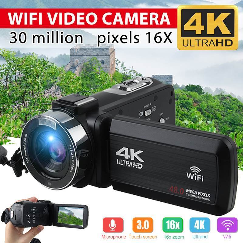 4K Ultra HD Video Camera 30MP WiFi DV Camcorder Digital Video Camera 270 Degree Rotation Touch