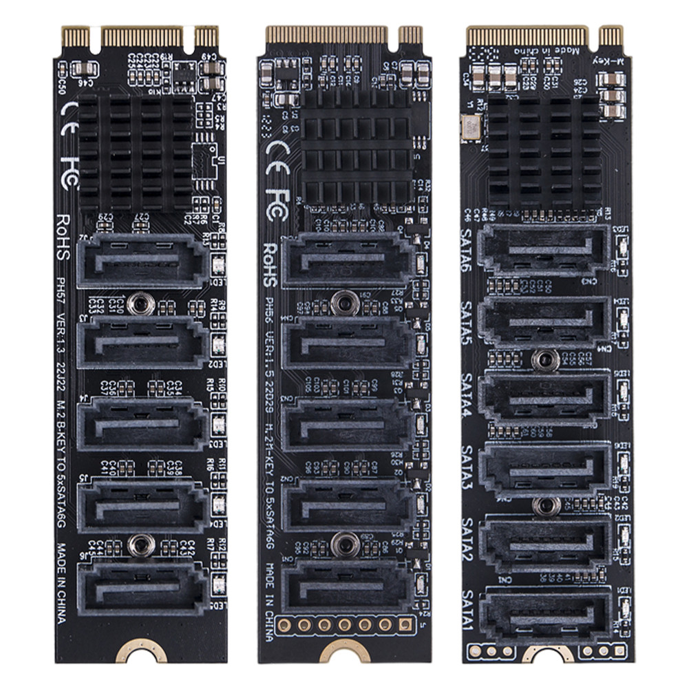 Adapter Card M.2 To SATA 3.0 M.2 MKEY PCI-E Expansion Card 5/6 Port SATA3.0 Adapter NVME To SATA