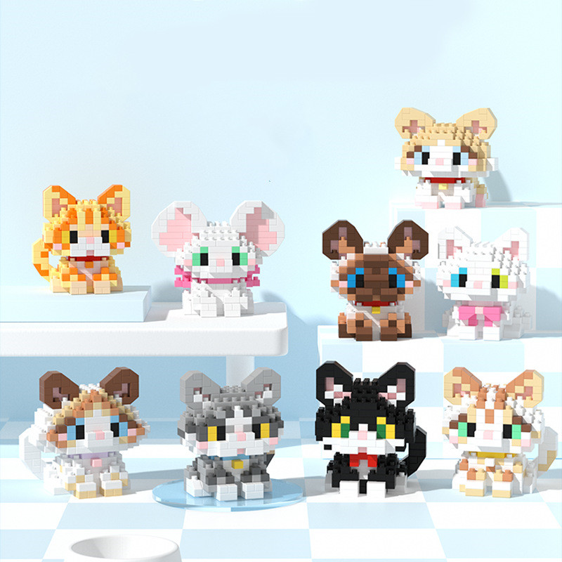 Pet Dog Animal Cat Building Blocks Border-Collie Corgi Schnauzer Small Micro Bricks Ragdoll Siamese