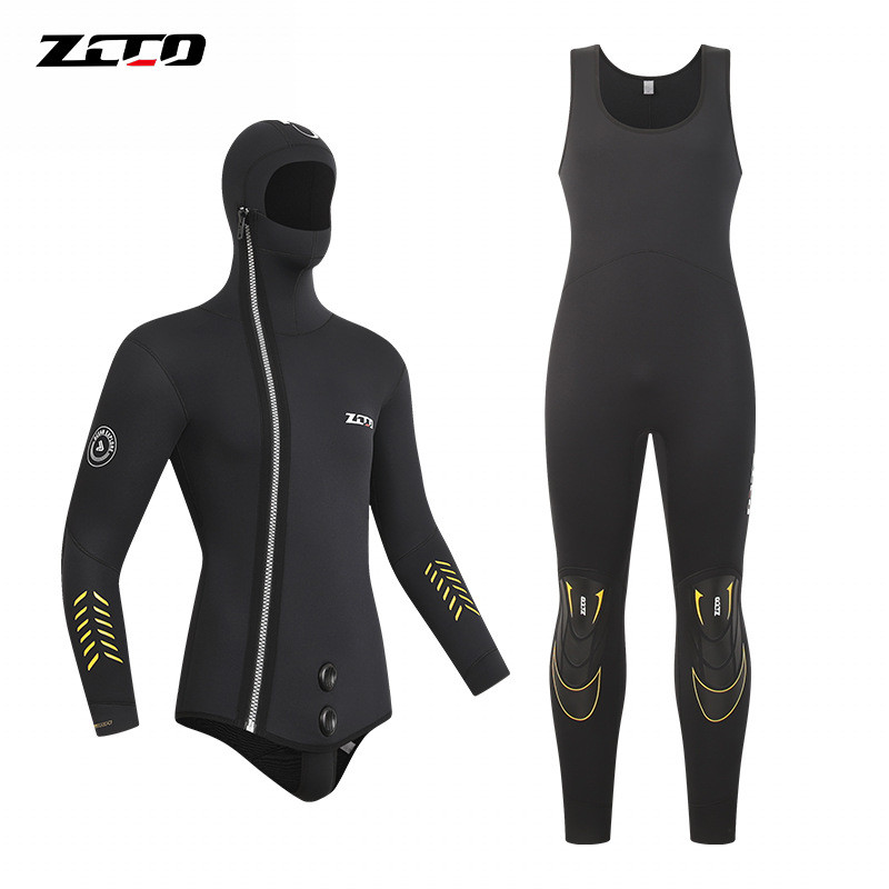 ? ZCCO 5mm Neoprene Diving Wetsuit Men's 2 Pieces Hooded Wetsuit Tops and Vest Surfing Swimming Warm