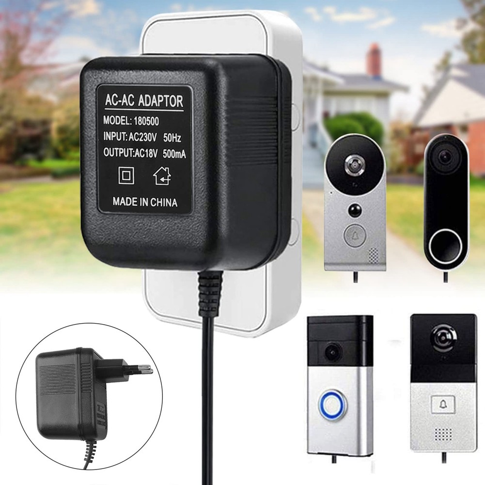 ABKU-AC Doorbell Power Adapter, 18V 500MA Doorbell Transformer, 10M Cable, Compatible Ring Doorbell,
