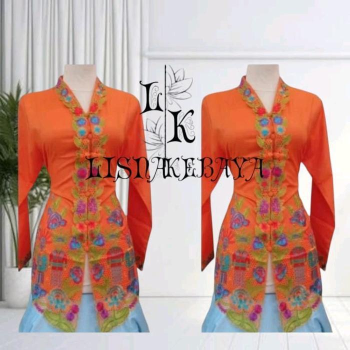 ORIGINAL Dress Atasan Kebaya Encim Sulam Bordir Motip Ondel Lengan Panjang Bahan Katun Toyobo READY
