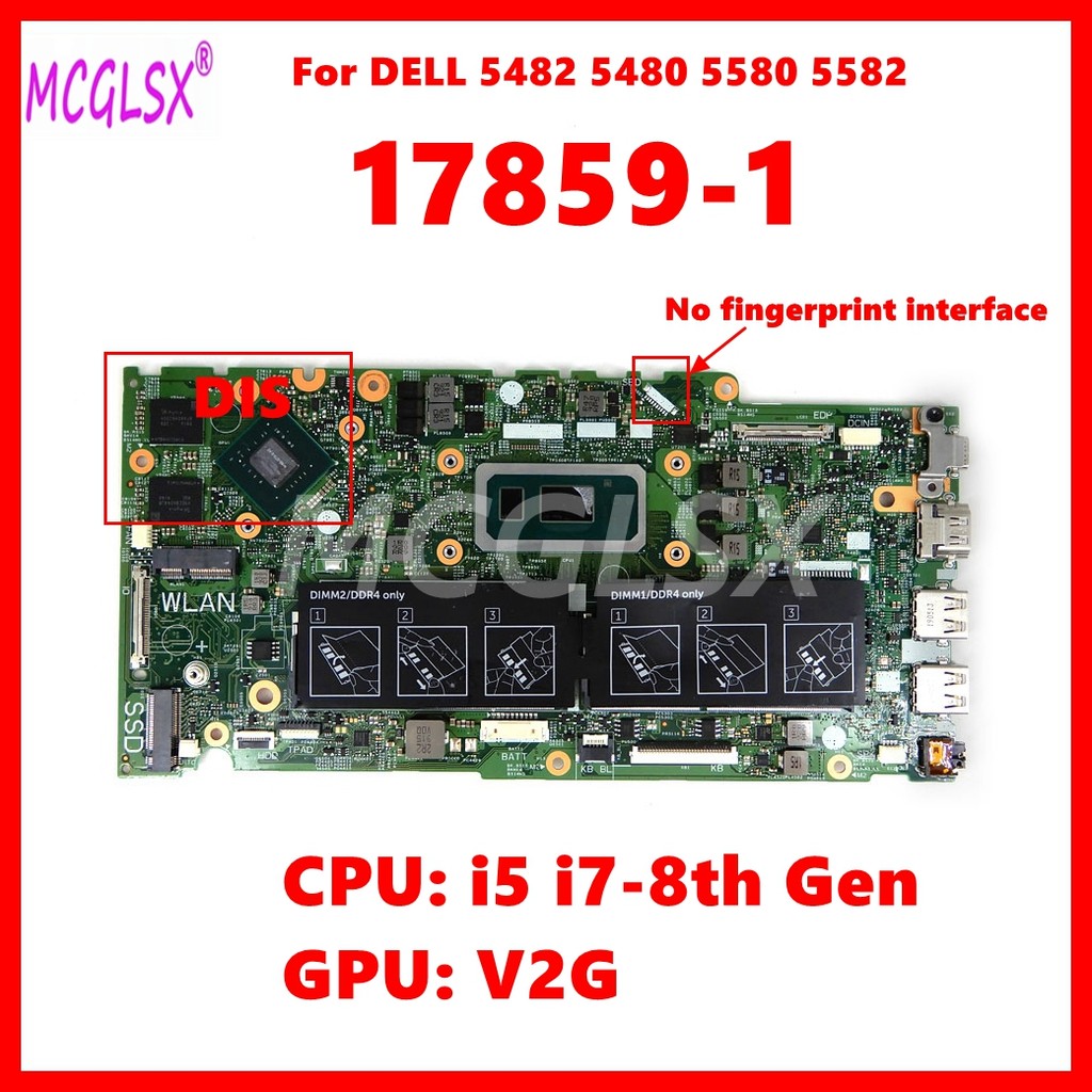 17859-1 Notebook Mainboard For DELL Inspiron 5482 5480 5580 5582 Laptop Motherboard With i5 i7-8th