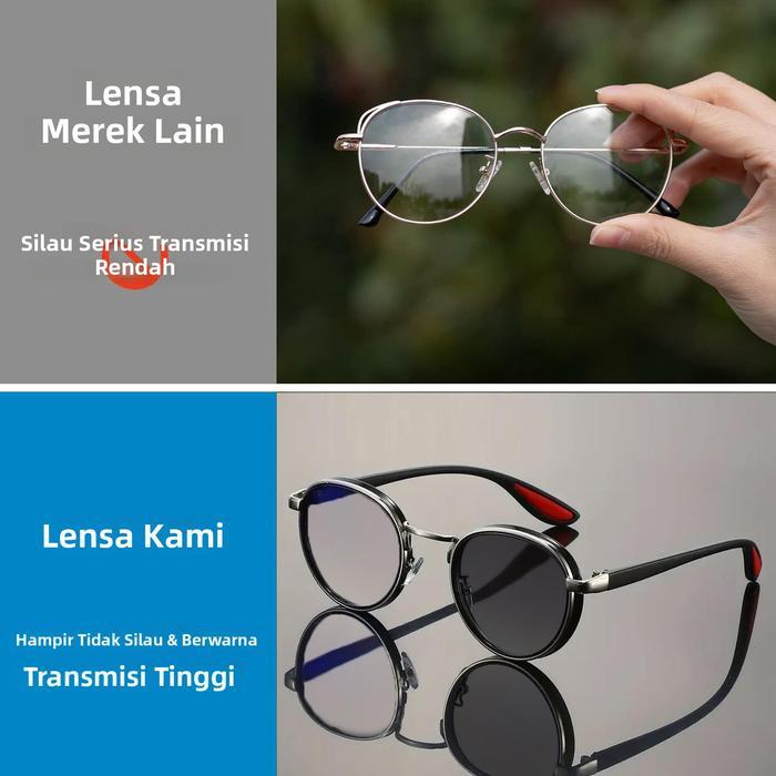 Bening Tanpa KaburDalwa Kacamata Anti Radiasi Fotokromik Unisex Dalwa Lensa Bulat 3-In-1 Anti Sinar