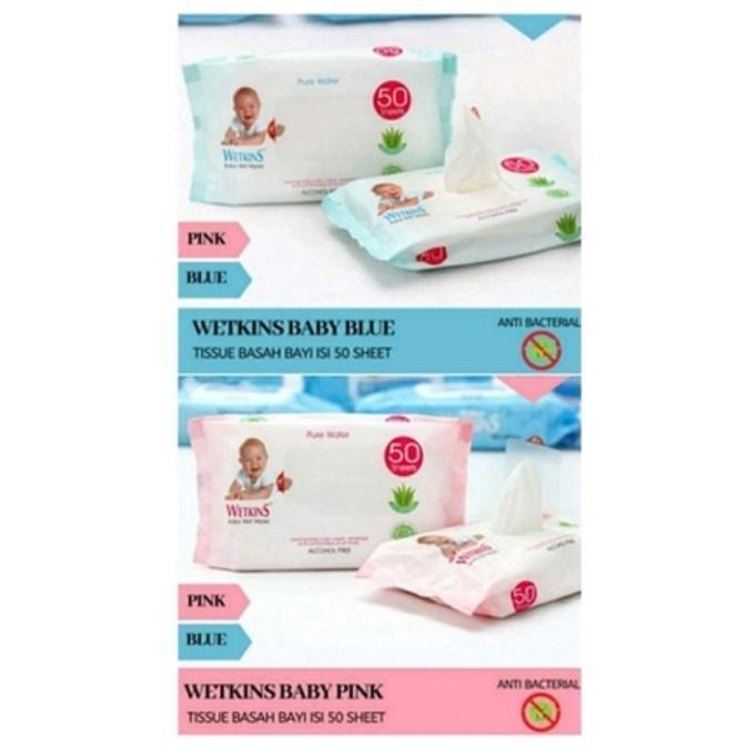 PERA753 WETKINS TISSUE BASAH ANTISEPTIC / BABY BLUE/ PINK /GANTI POPOK