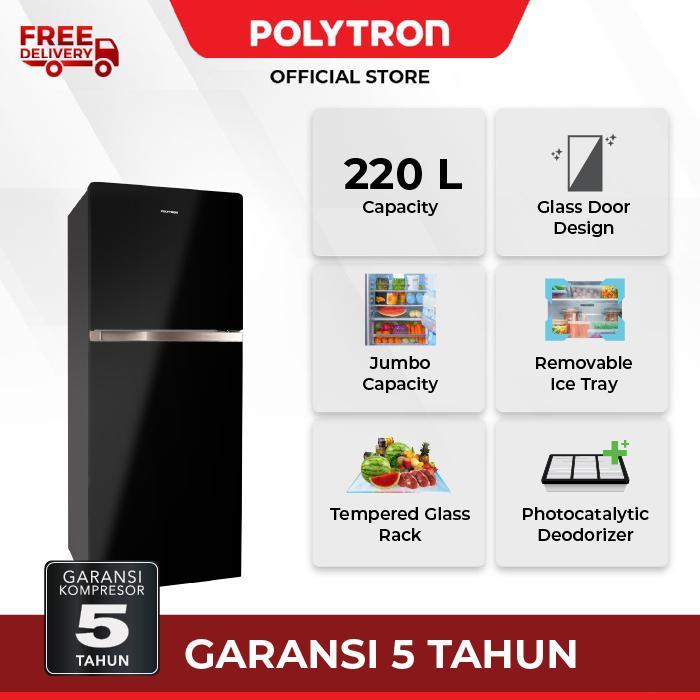 POLYTRON Kulkas 2 Pintu Belleza JUMBO 220 Liter PRW 23MNX - hitam