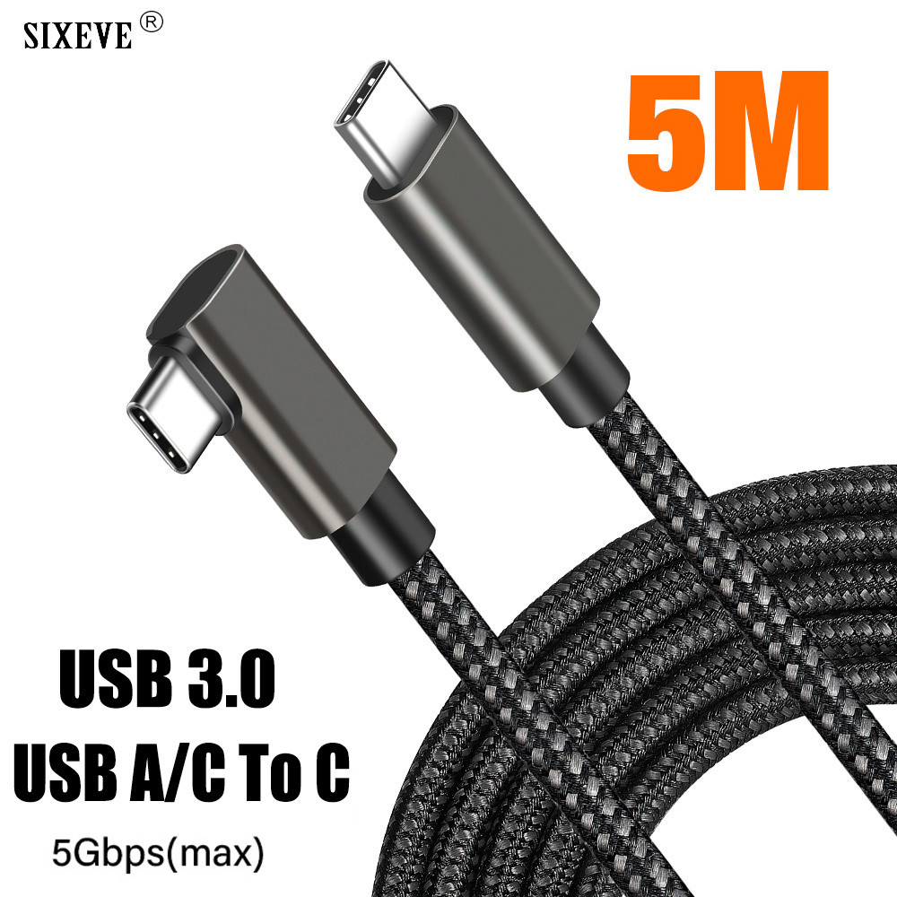 90 Degree Long VR Link USB 3 Type A/C To C Cable For Oculus Quest 2 3 Pico 4 PS4 iPhone 15 16 Pro