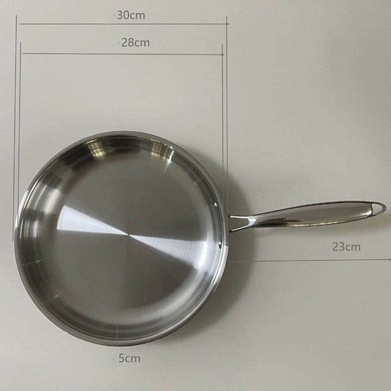 304 Stainless Steel Frying Pan Uncoated Frying Pan Three-layer Steel Non-stick Pan for Frying Steak