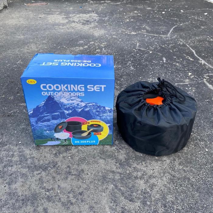 Terlaris Cooking Set LWY DS 308 Plus Teko Alat Masak Camping Piknik Traveling Nesting Masak 3-4