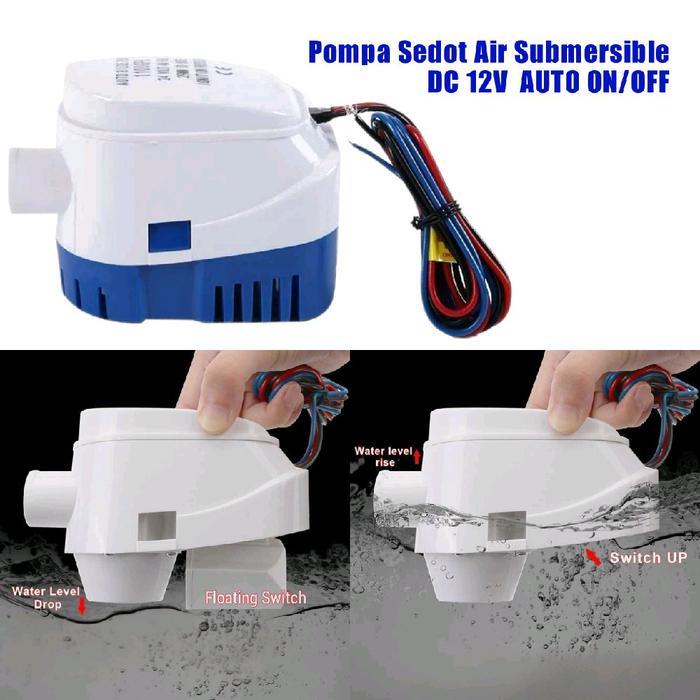Pompa Celup DC 12V Sedot Air Kolam Banjir Water Pump Submersible Flow Switch Otomatis On Off