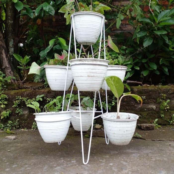 Little_Little_ Rak Susun 7 Rak Bunga Besi Standing Pot Rak Serbaguna Rak Tanaman Hias Hitam Putih