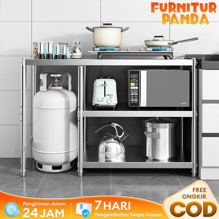 Meja Kompor Stainless Meja Kompor 2 Tungku Full Besi Meja Kompor Gas 2 Tungku Rak Kompor Rak Dapur