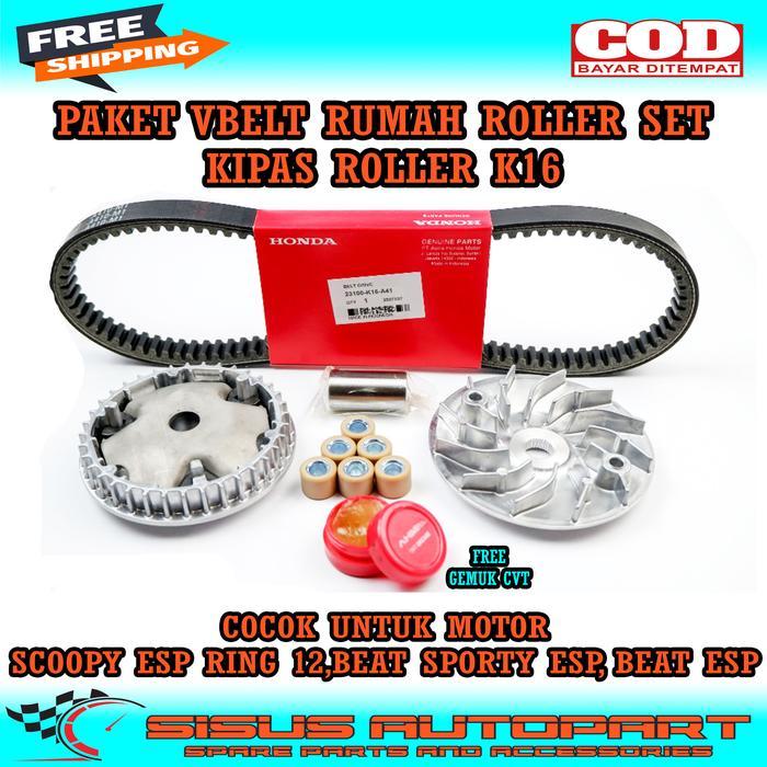 Paket Vanbelt Rumah Roller Kipas Roller Scoopy Esp Ring 12 Beat Sporty Esp / Paket Cvt Scoopy Esp