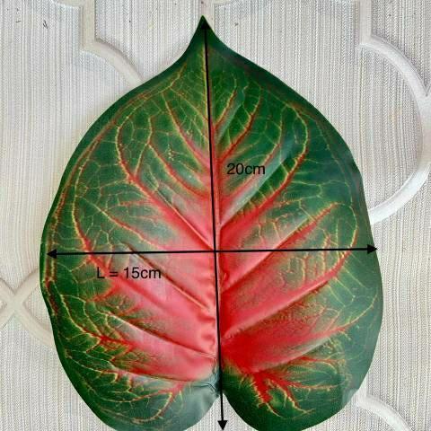 Daun keladi merah arteficial//daun talas merah palsu//daun plastik