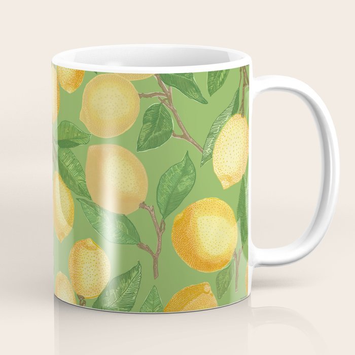 Mug Kopi Limun dengan Latar Belakang Hijau Mug Lemonade on Green Coffee Mug